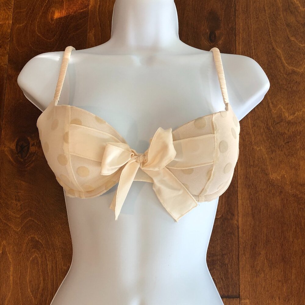 Gilly Hicks Sydney Women's SZ 34B Cream Polka Dot Bow Balconet Beautiful Bra